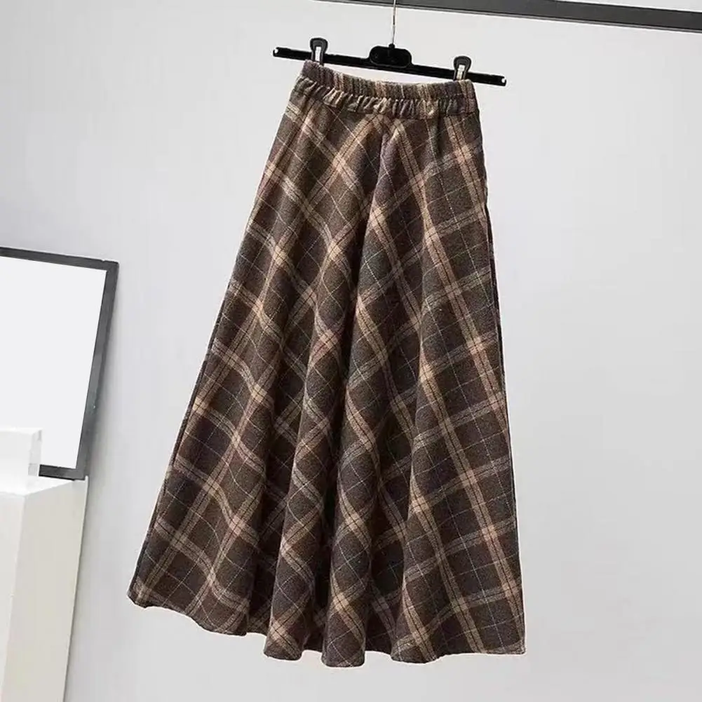 Plaid A-line Skirt Plaid Print A-line Midi Skirt with High Elastic Waist for Fall Winter Women\'s Fashion Thick Warm Soft