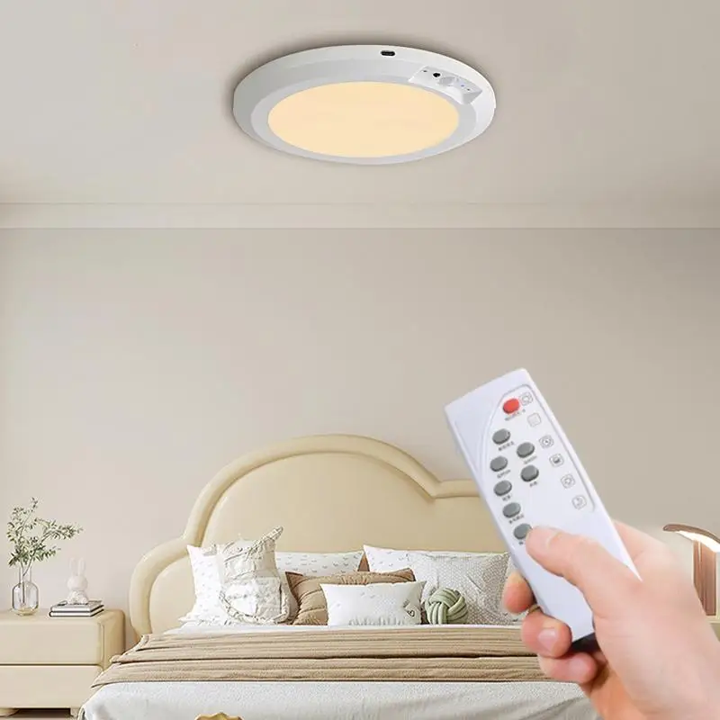 Luz de teto redonda LED com sensor de movimento, bateria alimentado lâmpada do teto, sem fio, controle remoto, movimento ativado, banheiro