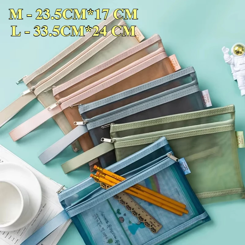 

Mesh Storage Bags Zipper Double Layer Pencil Book Bags Toys Building Blocks Storage with Handles File Storage Bags 33.5CM*24CM