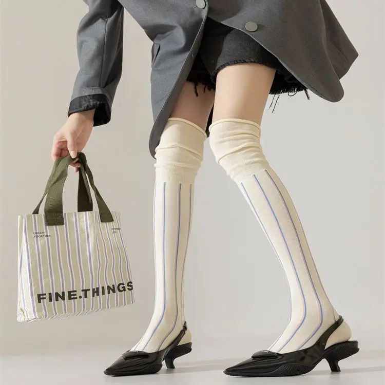 

Stockings for Women Knee Socks Striped Stockings Casual High Socks Fashion Versatile Soft Skin-friendly