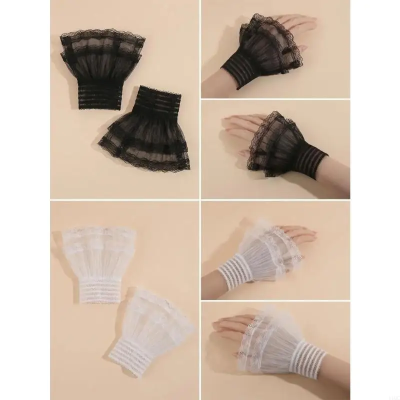 Lolitas Layered Ruffle Arm Sleeves Fashion Short Fingerless Gloves Hand Sleeve Sweet Arm Cover Photography Dance Props 
