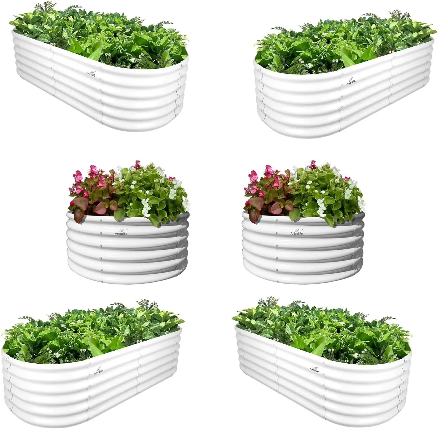 

Упаковка из 6 шт. 4X4X1,5 фута и 6X2X1,5 фута, оцинкованные садовые кровати с глубоким корнем, приподнятые садовые кровати, уличные для посадки овощей, цветов, трав, античный белый цвет