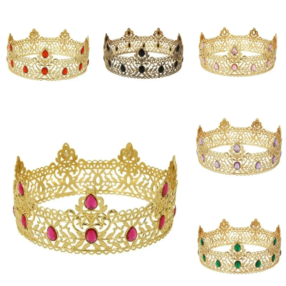 

Retro Vintage Gold Color King Crown Alloy Material Multi-color Round Crown Simple Design Rose Gold Royal Crown Wedding Ceremony