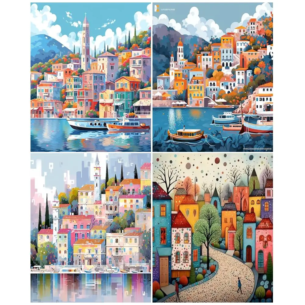 

GATYZTORY Abstract Painting By Numbers For Handiwork Colorful House Coloring By Numbers For Adults DIY Gift On Canvas Wall Decor