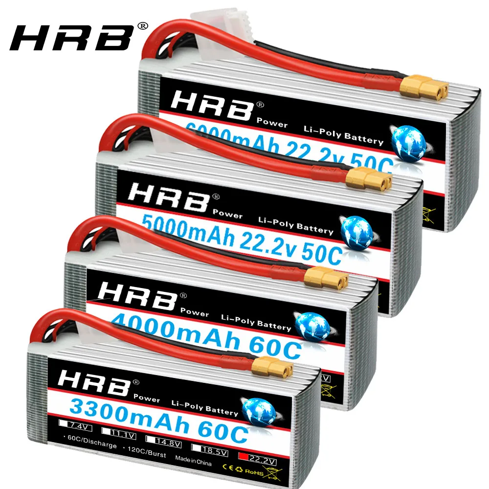 HRB 6S Battery 22.2v 6000mah 5000mah 4000mah 3300mah 1800mah 6S Lipo RC Battery with XT60 XT90 EC5 Plug for RC Car Helicopte