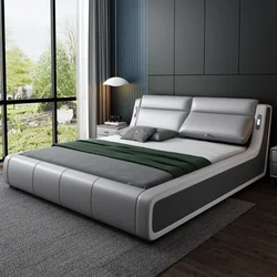 Luxury Modern King Size Bed Frame Storage Italian Comferter Leather Bed Double Villa Cama De Casal Bedroom Set Furniture