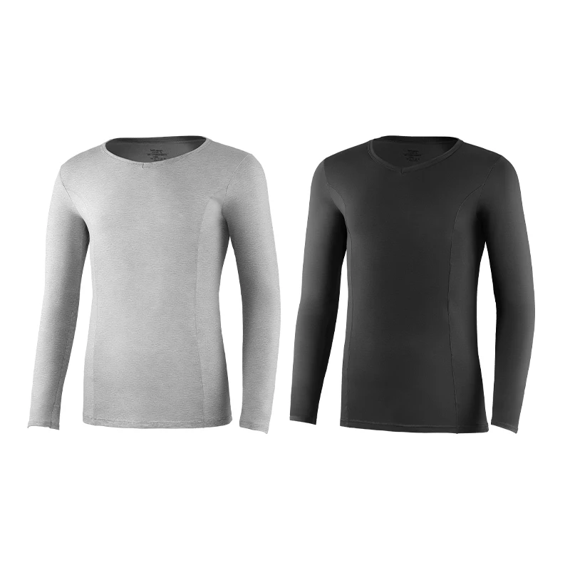 طقم ملابس داخلية حرارية للرجال مكون من قطعتين من سترة طويلة من القطن الضيق ورقبة منخفضة ورقبة على شكل حرف V وقميص أساسي