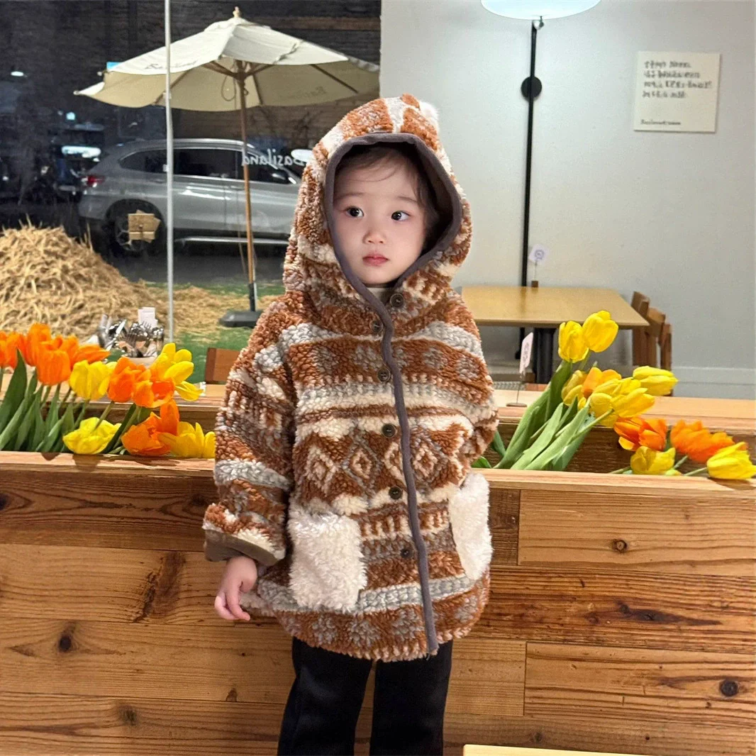 الأطفال فتاة خروف المخملية سترة الشتاء سميكة الأطفال أعلى الخريف والشتاء الطفل زائد زغب سترة طفل وسيم الشتاء