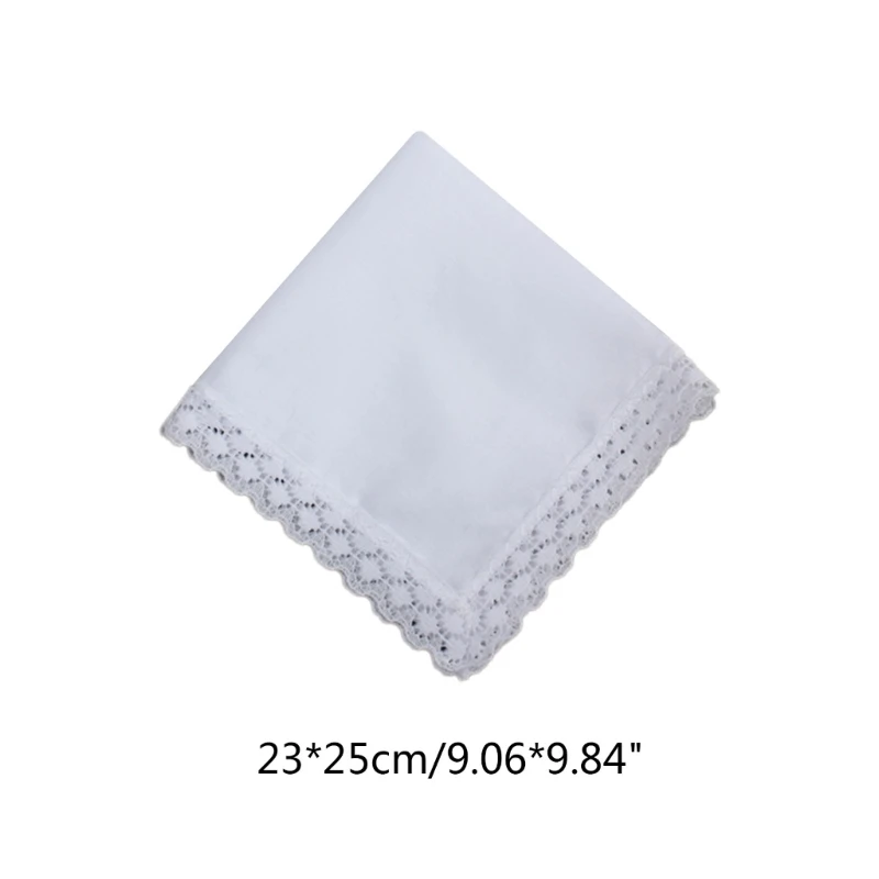 Lightweight White Handkerchief Cotton Lace Trim Hankie Washable Chest Towel Pocket Handkerchief for Adult Wedding Party