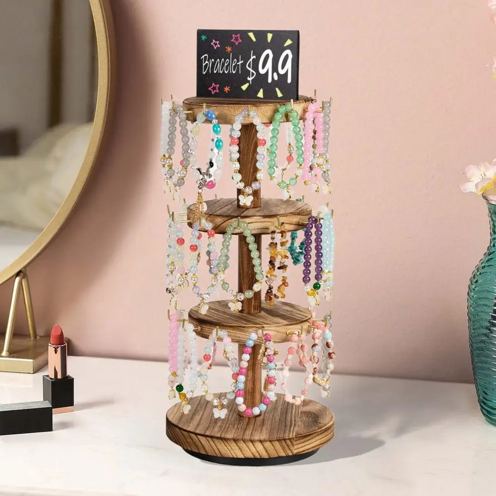 Stable Rotating Display Rack Jewelry Display Stand Wooden Bracelet Storage Rack with Mini Blackboard 3-tier Rotary for Jewelry