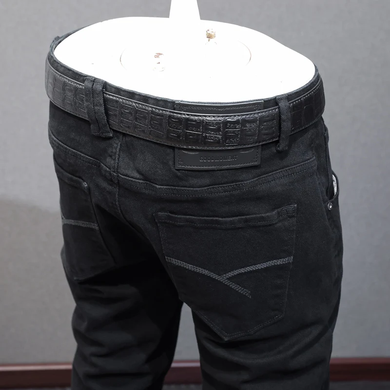 Fashion Designer Men Jeans High Quality Black Elastic Stretch Slim Fit Vintage Jeans Men Korean Style Casual Denim Pants Hombre