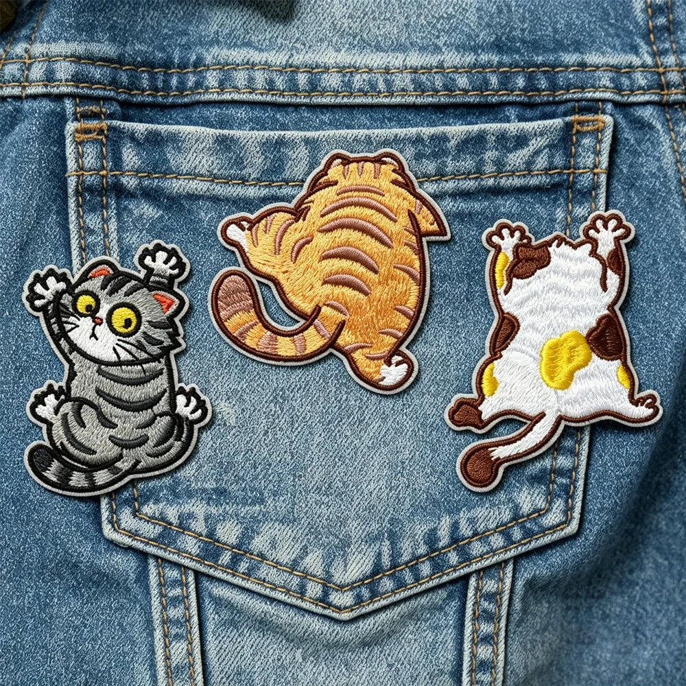 3 Teile/satz Nette Verspielte Gestickte Katze Patches Stoff Für Taschen Kleidung Zubehör Eisen Auf Aufkleber DIY Reparatur Handwerk Liefert – Detail 9