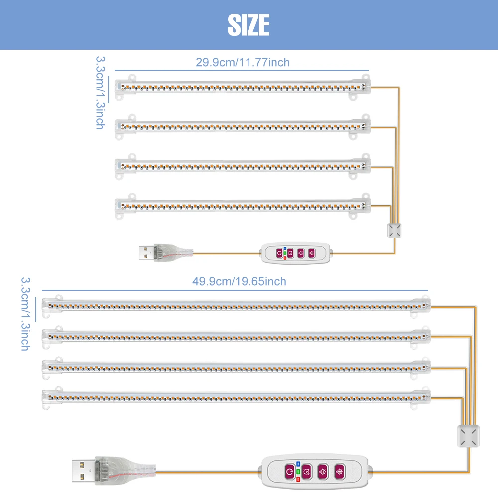 Luz LED de cultivo USB, lámpara de espectro completo para plantas de interior, cultivo de frutas y verduras en maceta, iluminación de relleno con sincronización, encendido/apagado automático, 5V