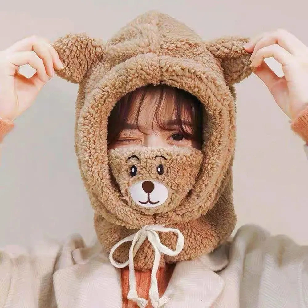 1-4PCS Luxury Faux Fur Hat with Warm Lining Integrated Scarf and Face Mask Windproof Winter Hood for Women Men Cold Weather