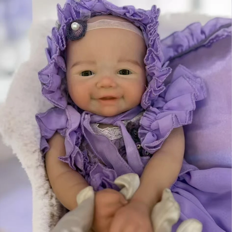 17 インチかわいい洗えるヴィヴィアン固体シリコーンリボーンガール人形口を開けソフトタッチリアルな塗装新生児女の子人形