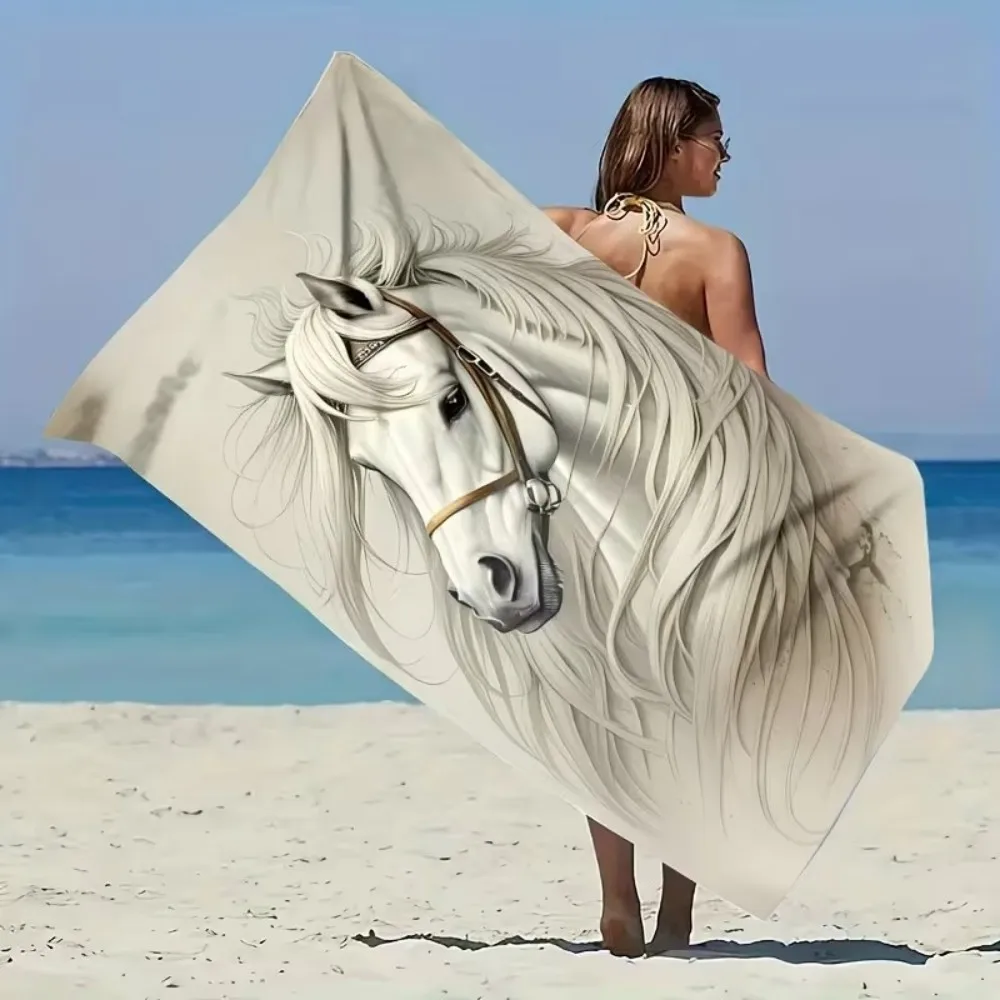Artistic Horse Microfiber Beach Towel Large Majestic Stallion Bath Towel Unique Quick Dry Pool Mat Oversized Sketch Swim Blanket