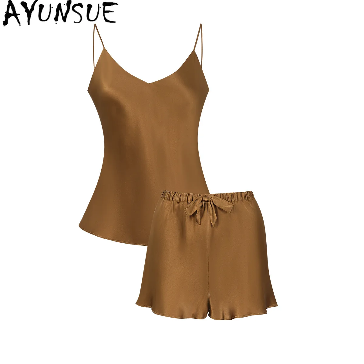 

AYUNSUE 16Mm 100% Mulberry Silk Sleepwear Women 2026 Summer Clothes Pajama Sets Sexy Top Casual Shorts Two-piece Sets Пижама