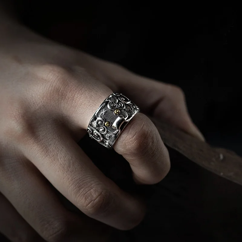 Anillo ajustable de plata 925 para hombre, joyería con personalidad, diseño glutoso, accesorios para dedos