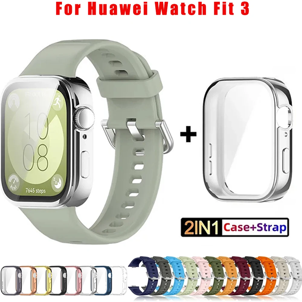 TPU Case+Silicone Strap for Huawei Watch Fit 3 Strap Replacement Band for Huawei Watch Fit3Watch Band With Case Screen Protector