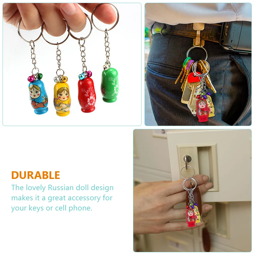 10 Pcs Russian Key Ring Keyring Holiday Gifts for Children Matryoshka Chain Dolls Keyrings Bag Decor Mini Miss