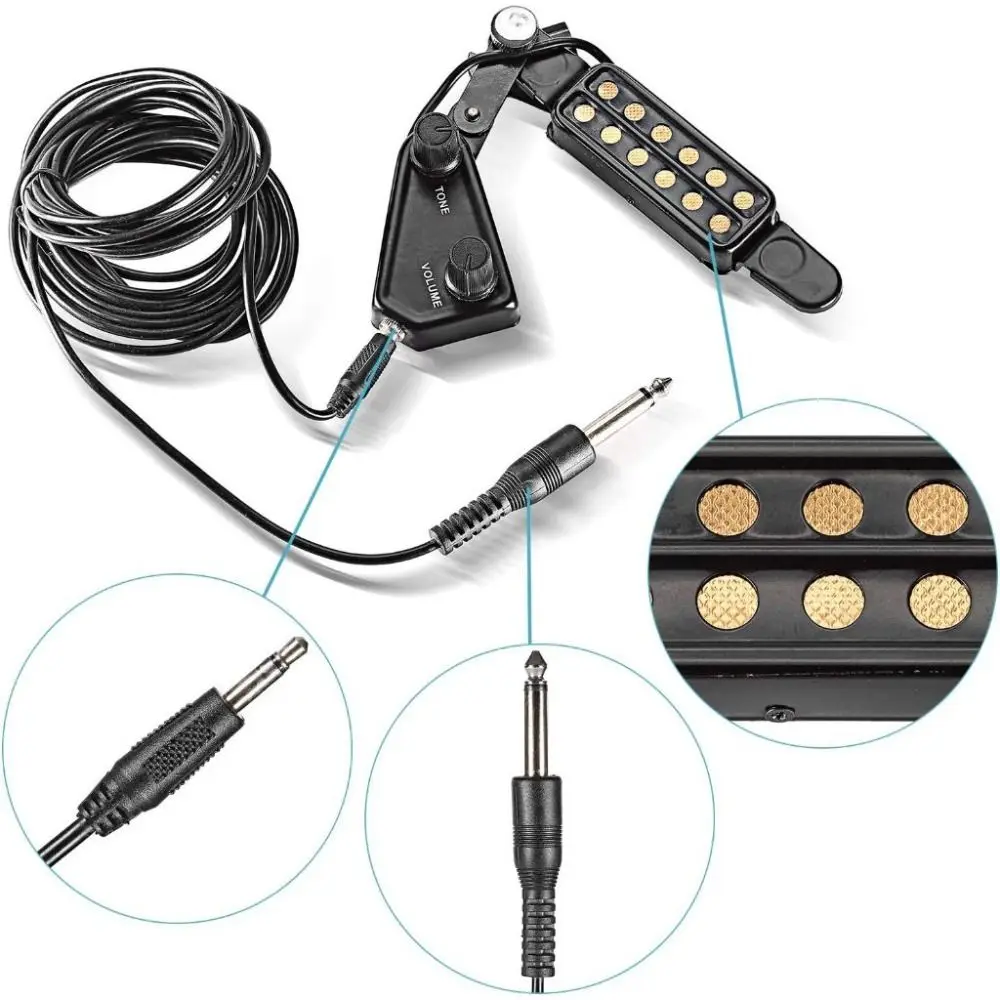 12-Hole Design Acoustic Guitar Pickup Adjustable Volume Tone Knobs Soundhole Pickup Clip-On Style Enhanced Sound
