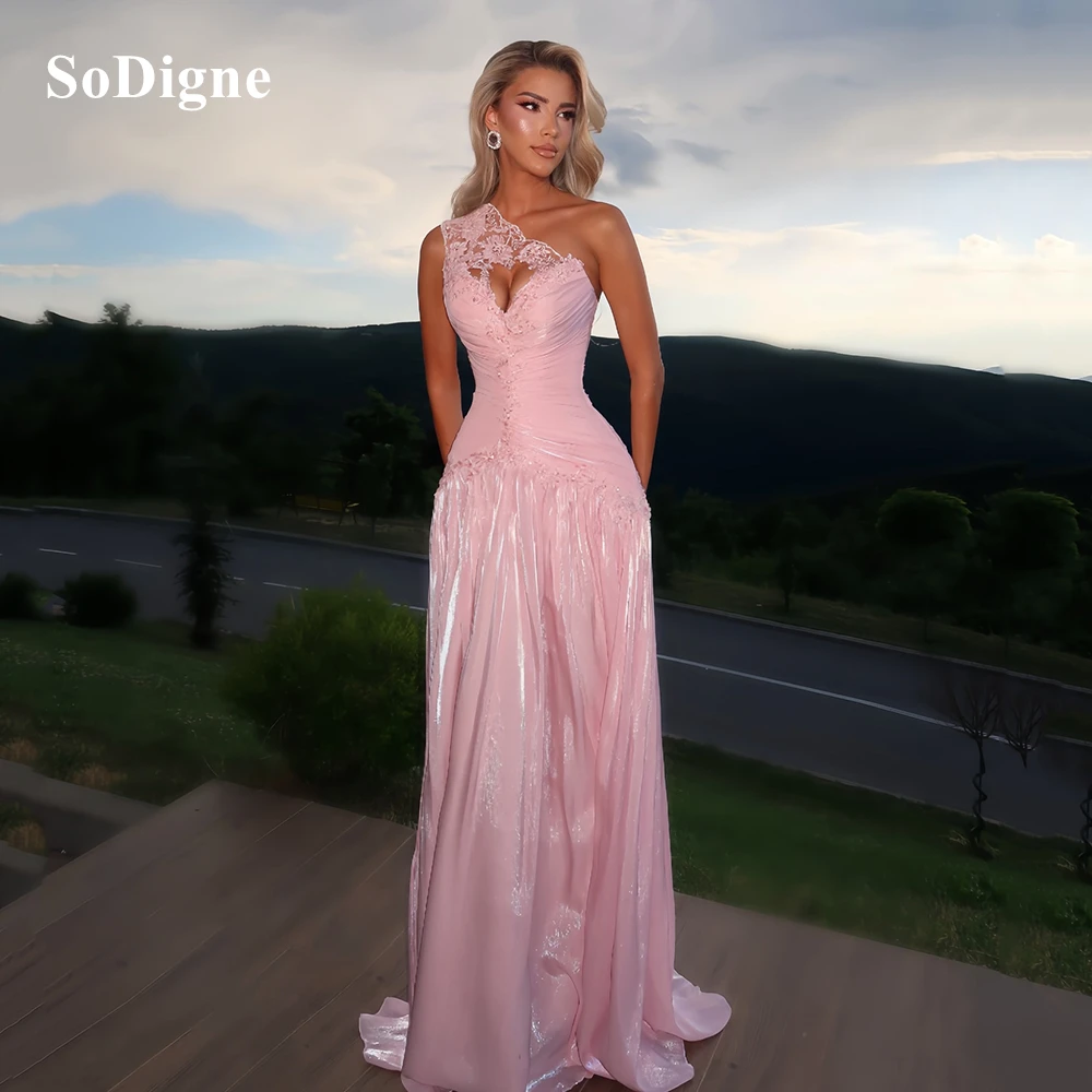 SoDigne Sexy Low Cut-out Evening Dresses Lace Patchwork Pleated Sleeveless Party Gowns Chic Draped A-Line Prom Dress Customized