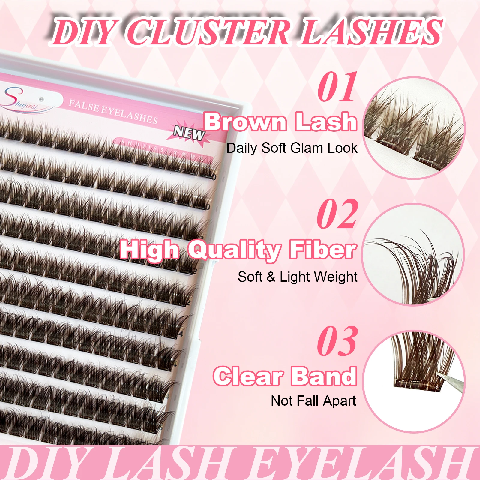 Shujiesi 150Pcs Glueless Brown Segmented Lashes Eye Enlarging Comfy To Wear Great For Newbies & All Makeup Styles