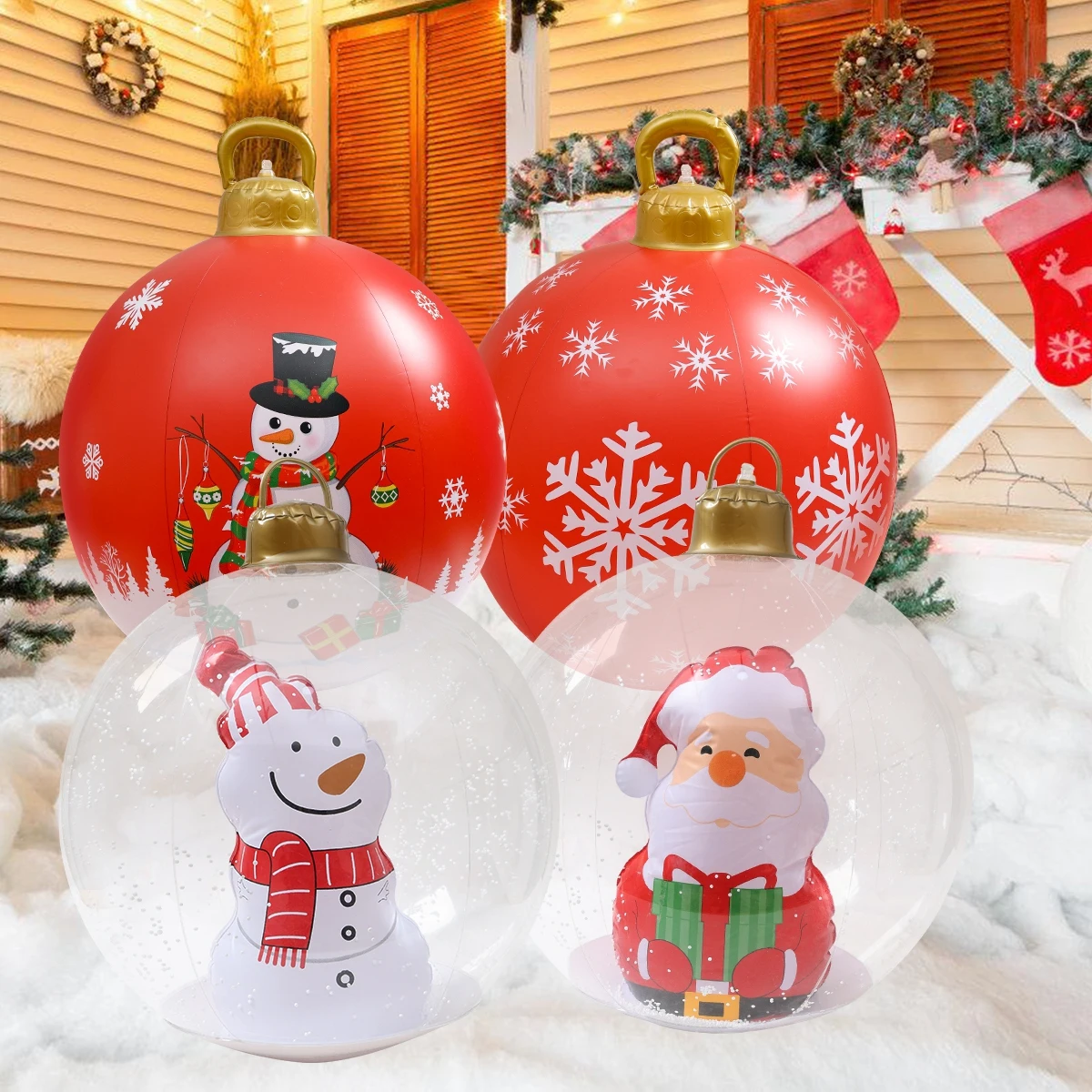 

Christmas Giant Inflatable Christmas Ball Outdoor Inflatable Decor Snowman Santa Claus PVC Inflatable Decorated Transparent Ball
