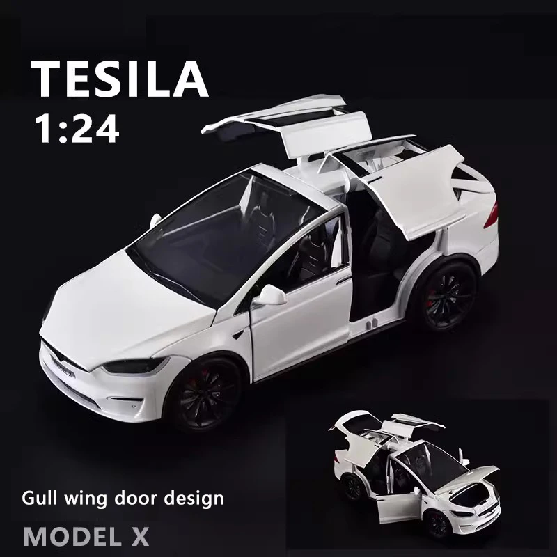 Modelo de coche de aleación Tesla X 1:24, simulación de sonido y luz, coche de juguete extraíble, coche eléctrico de nueva energía, colección de niños, regalo de decoración