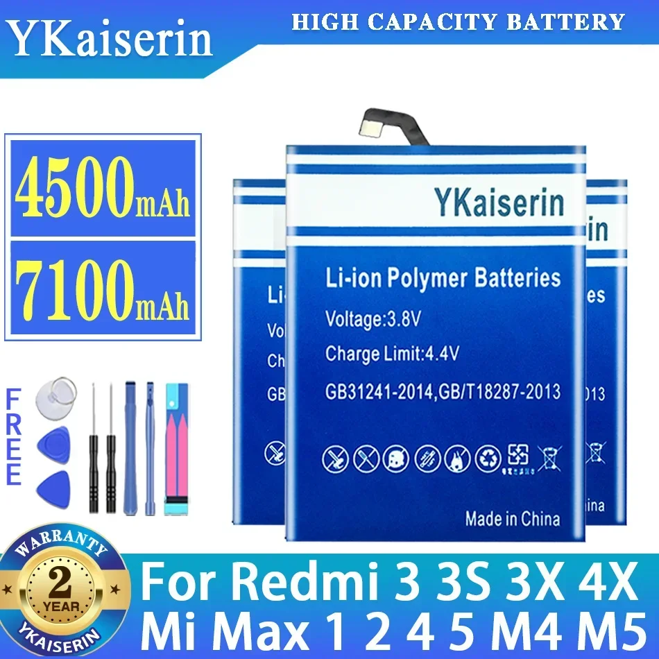 YKaiserin Battery BM 47 50 49 22 32 For Xiaomi Mi 4 5 Max 2 Max2 Mi4 Mi5 For Redmi 3 3S 3X 4X Replacement Lithium Batteries