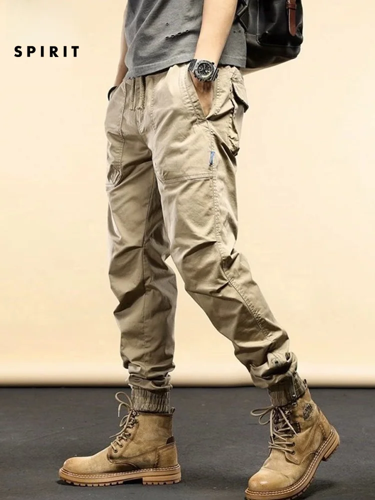 

Повседневные брюки в американском стиле, мужские свободные брюки для работы, эластичные длинные брюки на четыре сезона, молодежные брюки из хлопка и полиэстера