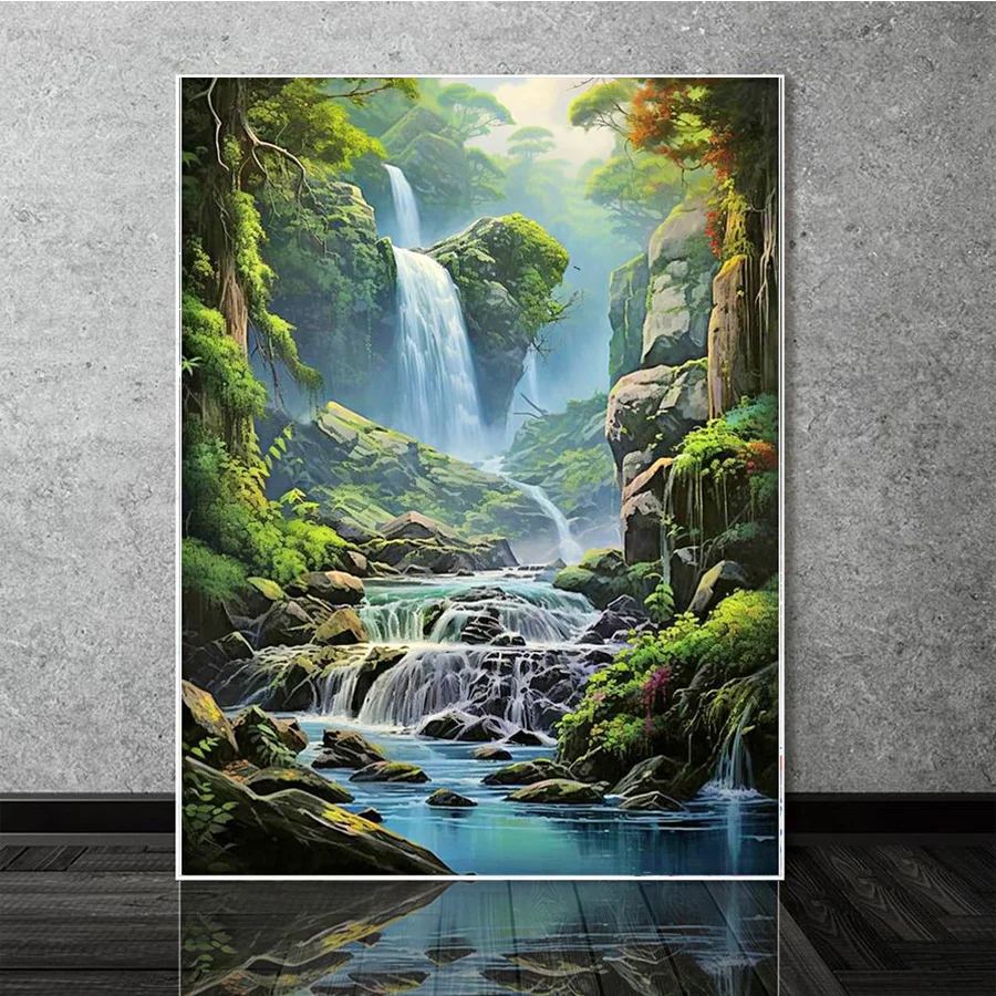 Cascate della foresta 5D pittura diamante fai da te scenario pieno diamante rotondo ricamo mosaico punto croce decorazione della parete della casa