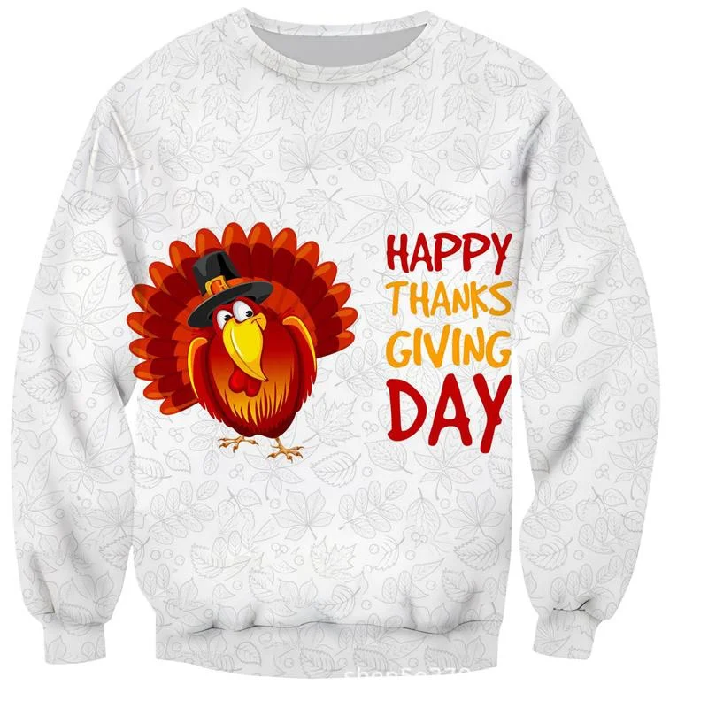 Happy Thanksgiving Day Sweatshirt Men 3D Turkey Printed Pullovers New In Sweaters Party Hoodies Long Sleeve Kids Autumn Clothes