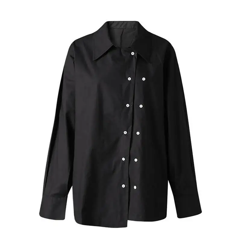 

Irregular Women Red Button Big Size Casual Blouse New Lapel Long Sleeve Shirt Fashion Spring Autumn 2026 IUTI