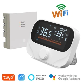 Tuya casa inteligente wifi termostato sem fio bateria rf caldeira a gás aquecimento de água controlador temperatura digital alexa google casa