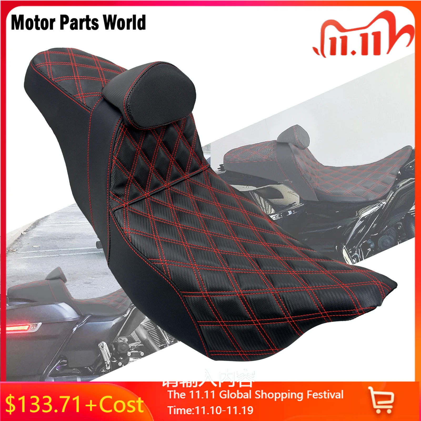 

Motorcycle Driver Passenger Two-Up Seat With Backrest Cushions Leather Seat For Harley Touring Electra Street Road Glide 09-2023