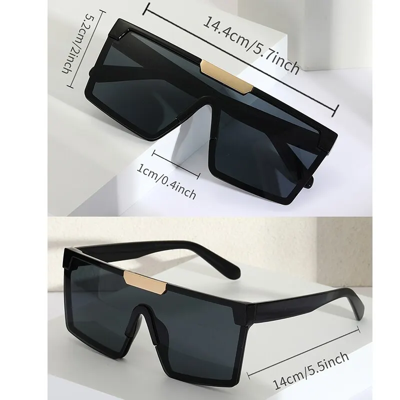 2023 Vintage Male Flat Top Sunglasses Men Brand Black Square Shades UV400 Gradient Sun Glasses For Women Cool One Piece Designer