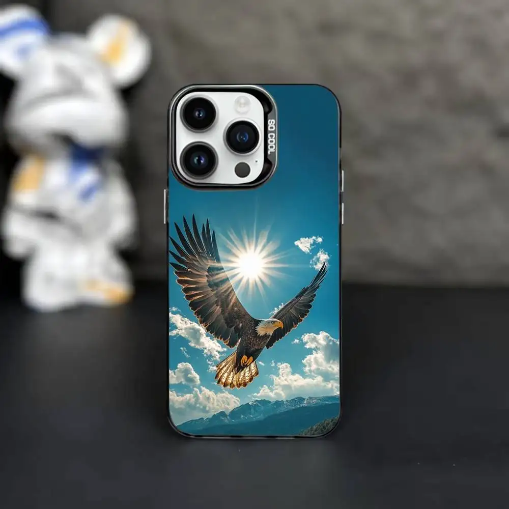Custodia per telefono Animal Cool Eagle per iPhone 16,15,14,13,12,11, Mini,Pro,MAX Cover antiurto nera opaca