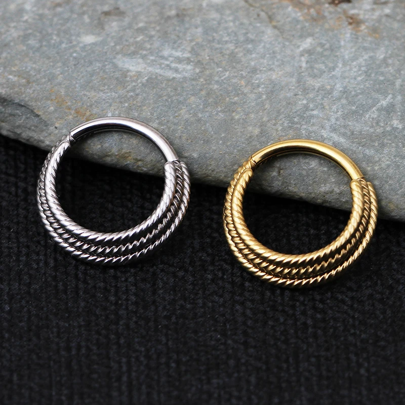 1 unidad de piercing de acero quirúrgico de 16G, anillo para piercing corporal, para nariz, oreja, labio, septum, cartílago, con diseño en espiral, argollas retorcidas, argollas de nariz con bisagra dorada, cuentas para cintura, joyería para septum de 8mm