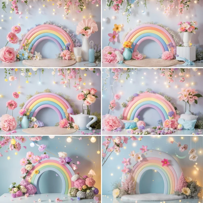 

Rainbow Flower Photography Backdrop Girl Kids Birthday Party Decoration Flash Tape Photo Background Setup Props Studio Supplies