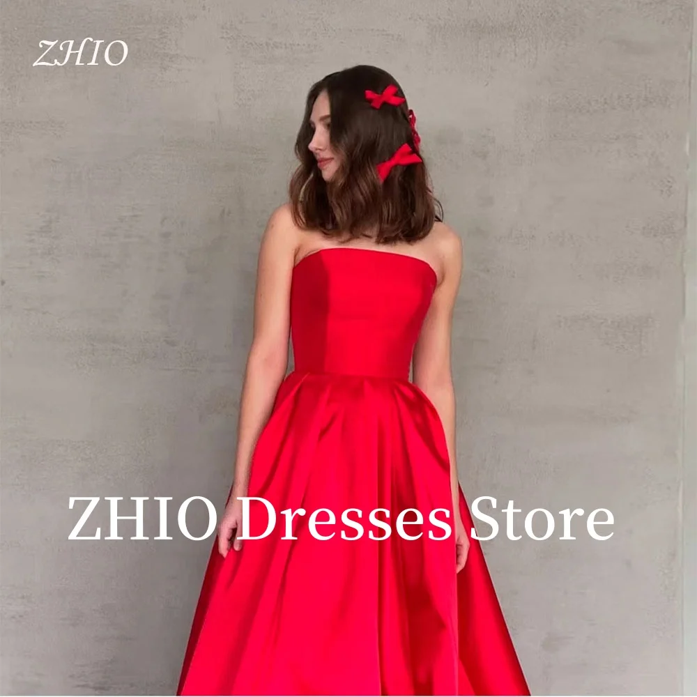 

ZHIO Elegant Red Wedding Dresses A-Line Floor Length Sweep Train Bridal Draped Gown Evening Party Dress Customized Classic