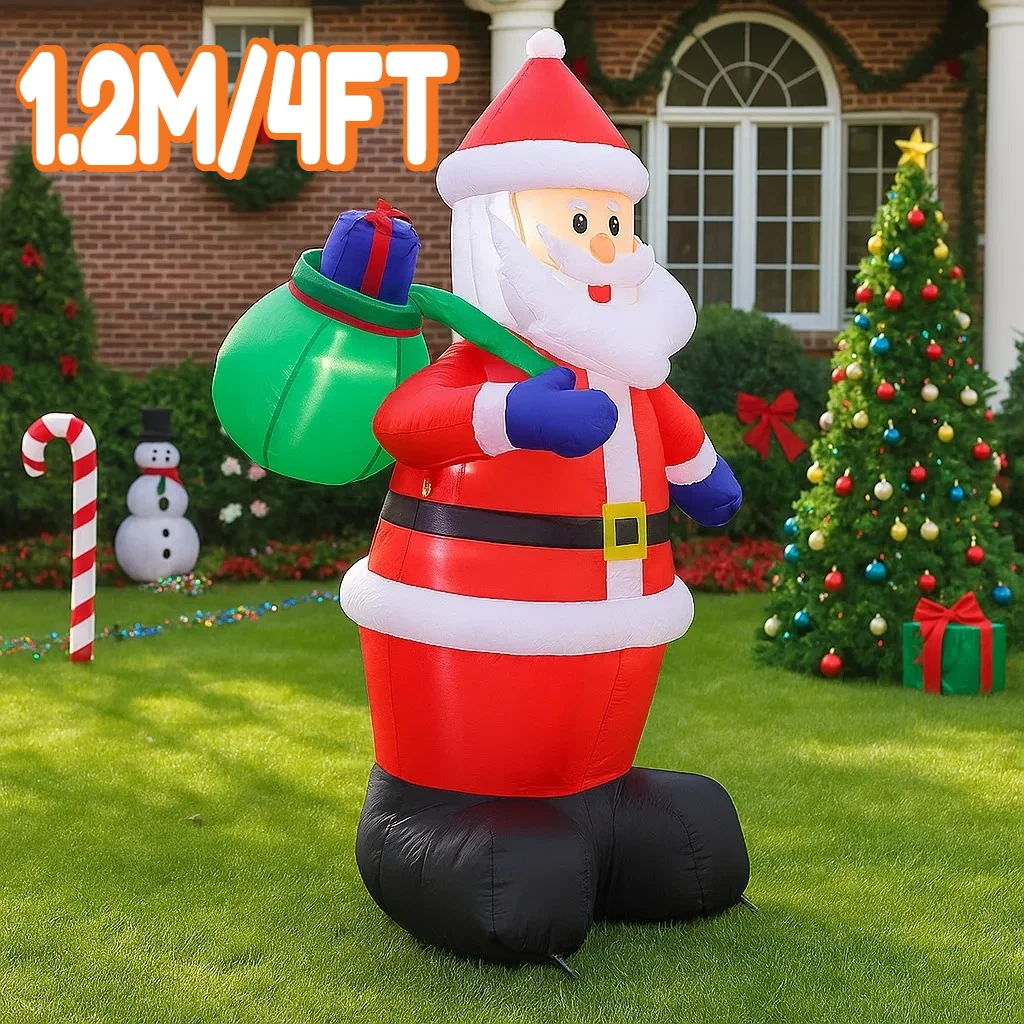 1.2M/4FT Christmas Decorations Inflatable Toy Santa Claus with Gift Bag Home Yard  Ornaments with LED Party Christmas Decor Toy
