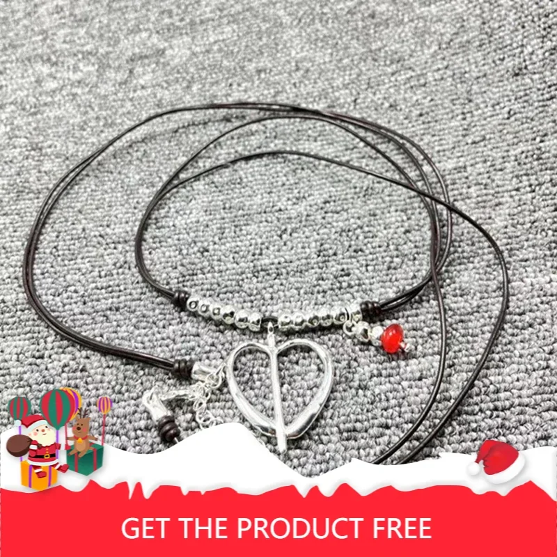 

2025 European and American charm niche geometric red lantern pendant leather rope necklace women's gift