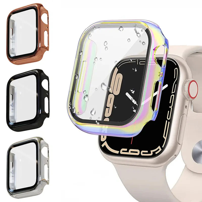 Case+Glass For Apple Watch Screen Protector 8 7 45mm 41mm iWatch 6 5 4 3 SE Accessories for apple watch cover 44mm 40mm 38 40mm