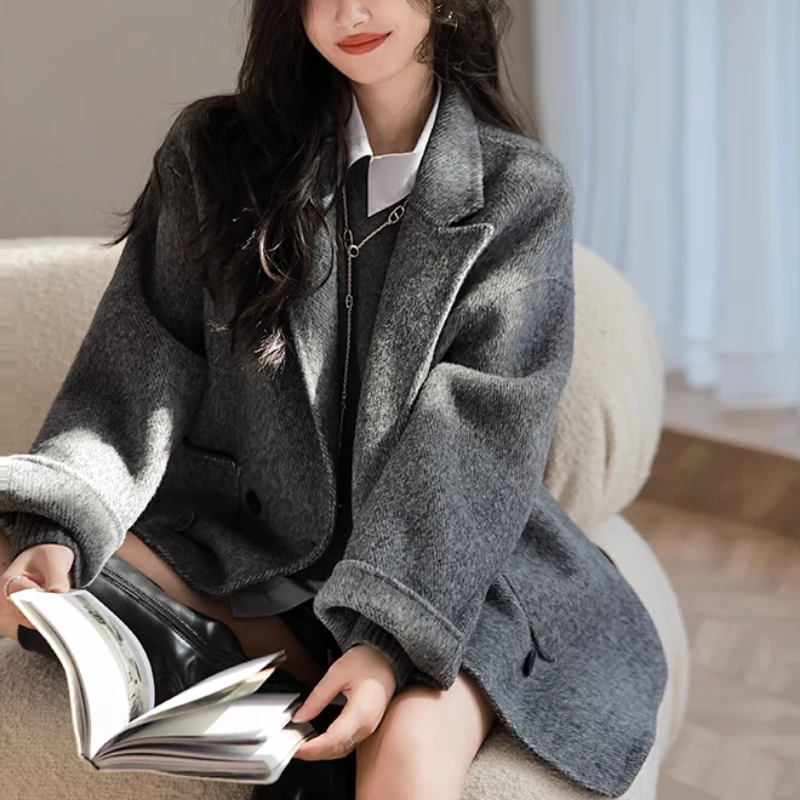 Abrigo de moda de otoño para mujer, abrigos con cuello recto de manga larga, moda coreana, abrigo liso de longitud media, chaqueta de invierno OL para mujer