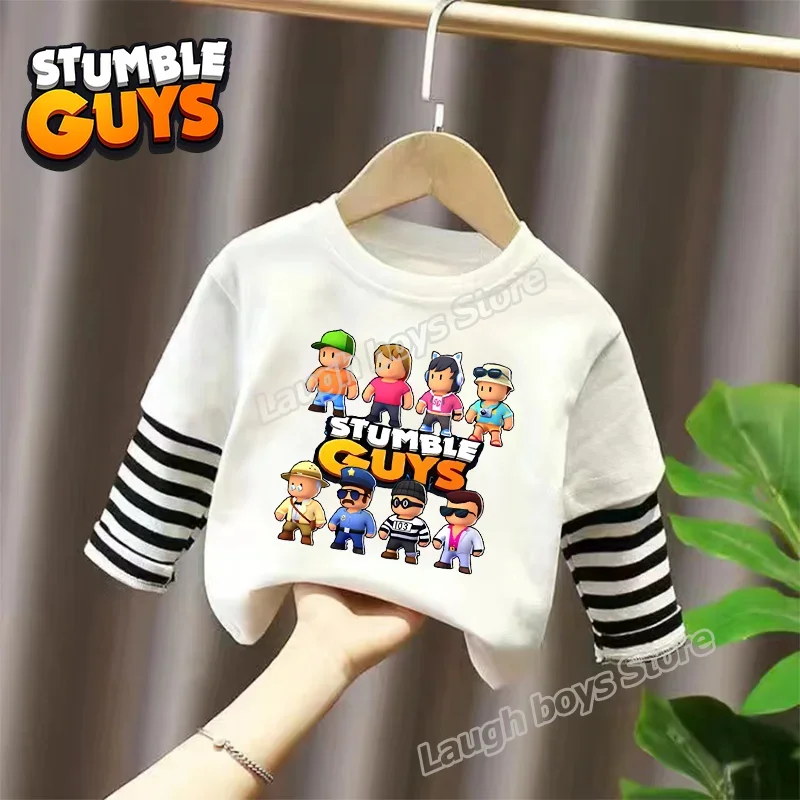 Stumble Guys-Camiseta de manga larga con estampado de personajes de dibujos animados de Anime, algodón holgado informal puro, mangas largas, cálido y cómodo