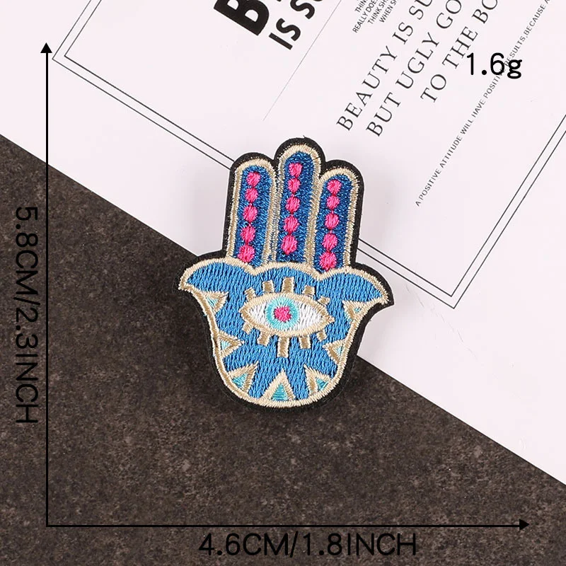 Palm Embroidery Back Adhesive Ironing Patch Auspicious Amulet Symbol Hand of Fatima Clothing Backpack Badge Patch