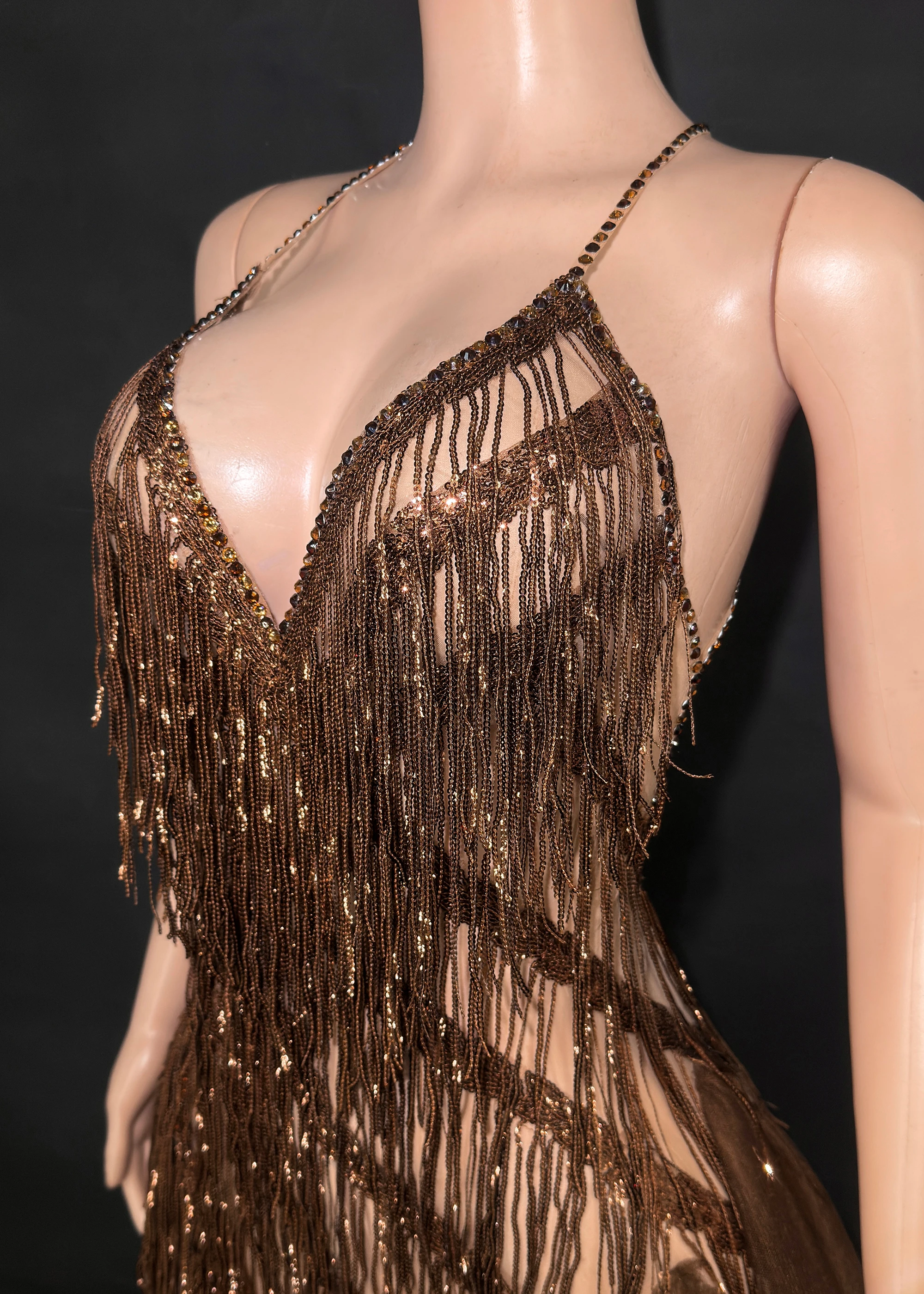 زي ZD للسيدات للحفلات الراقصة، زي أداء المغني والراقص، ملابس المسرح بأحجار الراين الذهبية اللامعة #4