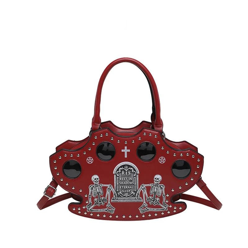 Modische Halloween-Totenkopf-Gothic-Handtasche, Persönliche Vintage-Damen-Tragetasche, Schultertasche, Umhängetasche, Street-Style, Punk-Nieten – Detail 11