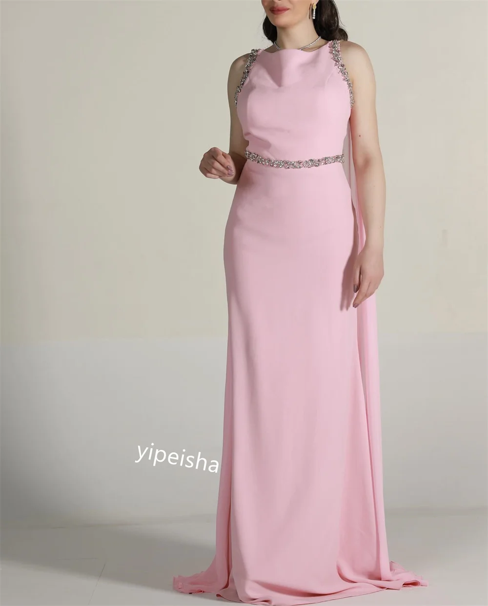 Robe de soirée en satin avec perles, robes longues sur mesure, ligne A, col rond, occasion